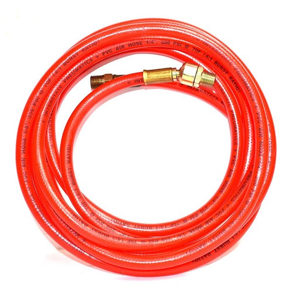 Interstate Pneumatics 1/4 Inch 12 ft Red Traslucent PVC Hose Whip with 1/4 Inch Ball Swivel HA04-012BS